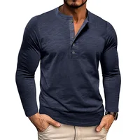 Nueva camiseta de manga larga de otoño para hombre, camiseta informal de Color sólido con cuello Henley, camiseta de trabajo versátil ajustada, camiseta fina transpirable para exteriores
