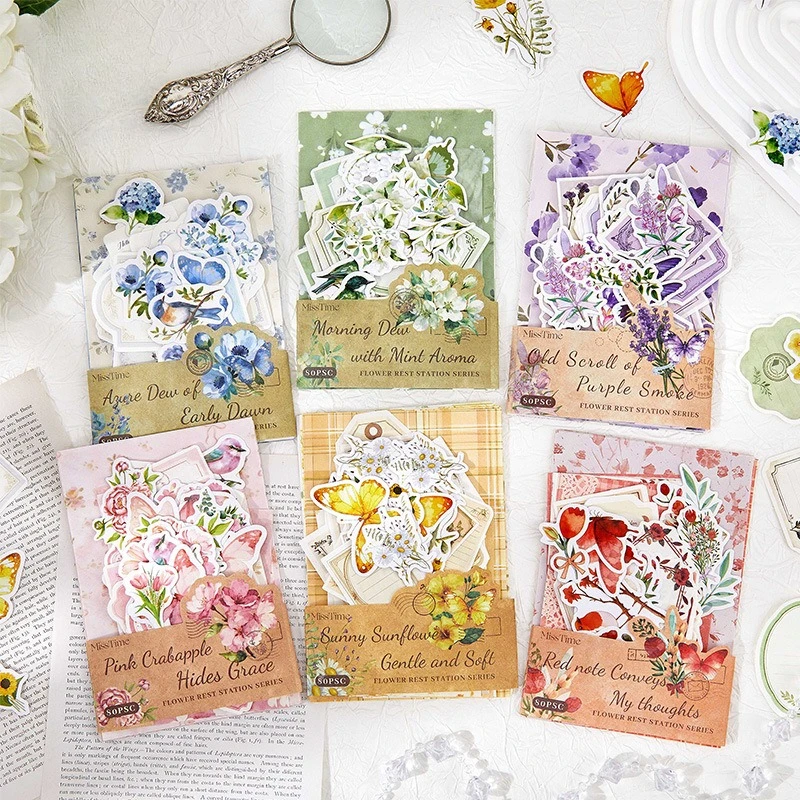 

40pcs/1 lot Retro Material Pack Flower Nest Stationery Series - Creative Hand Account DIY Decorative Paper Sticky Notes