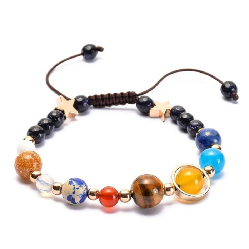1PC Cosmic Galaxy Solar System Bracelet, Transfer Beads, Eight Planets,hand Woven Natural Beads
