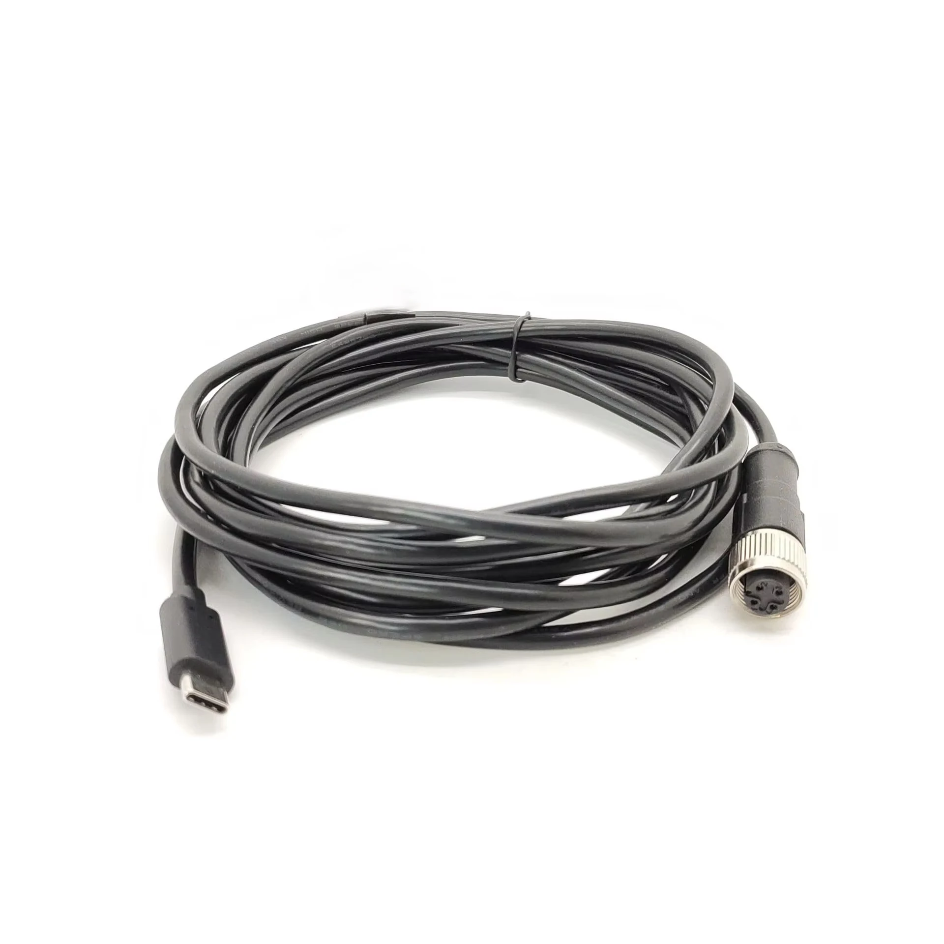 M12 4Pin A Code Female to USB2.0 Type C Male Cable 9.8ft Straight Double End Screw Lock Industrial Circular Connector Wire