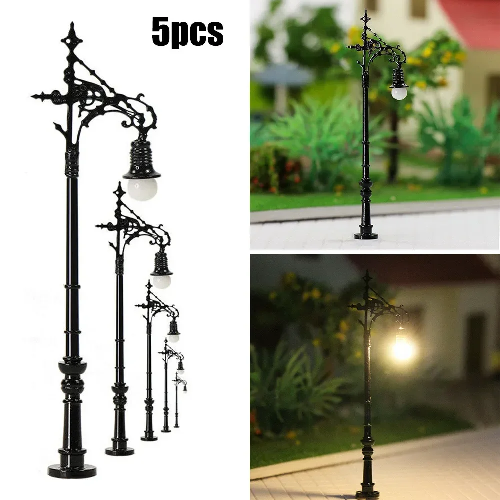 N Gauge LED Street Lamp para modelo ferroviário, iluminação de rua, trem e ferrovia decoração, acessório de paisagem, 65mm, 5 PCs, 1:160