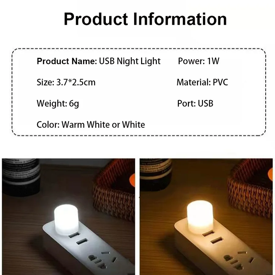 USB Mini Night Light Portable LED Lamp White Light Warm Light For Room Learning Book Light For Power Bank PC Laptop Notebook