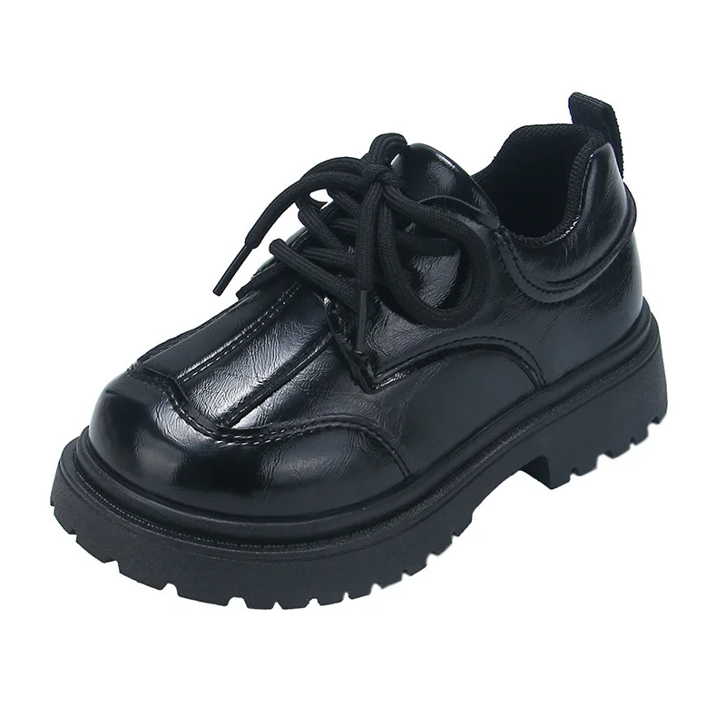 Boys' leather shoes 2026 Spring and Autumn new black soft soled children's shoe Kids campus performance shoes 4-12years Black