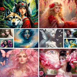 Portrait Girl Flowers Printed Canvas Cross Stitch Full Kit Embroidery Handmade Needlework Handicraft Sewing Floss Sales Jewelry