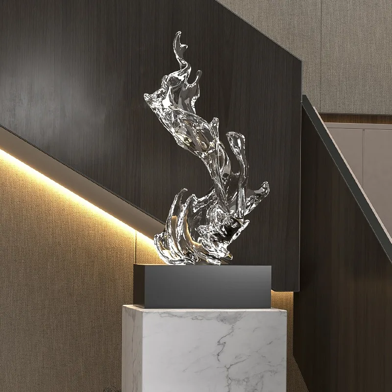 Light luxury high-end transparent wave art sculpture modern entrance living room hotel large floor ornament