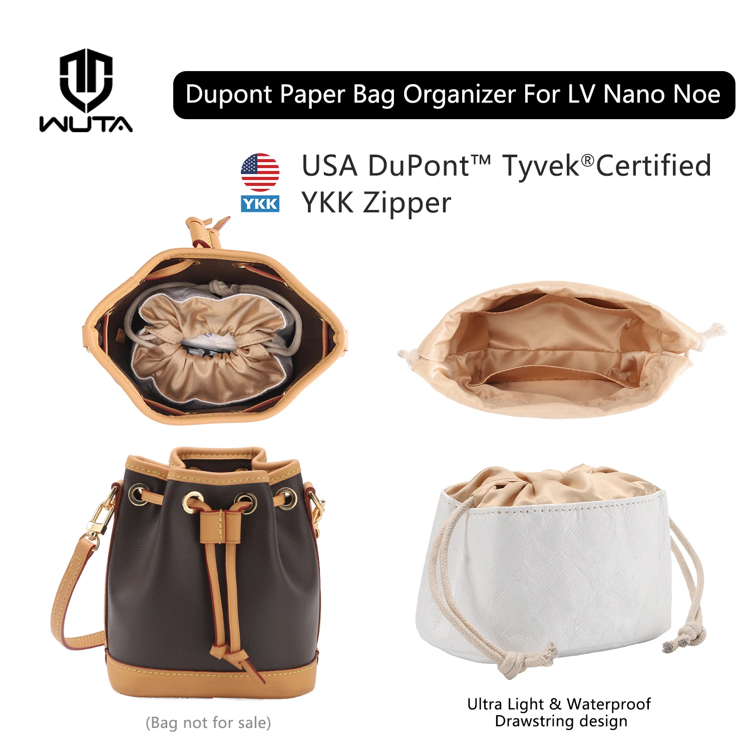 

WUTA Bag Organizer For LV Nano Noe Handbag Dupont Paper Inner Bag Insert Storage Bags Drawstring Liner Bag Support Shaper