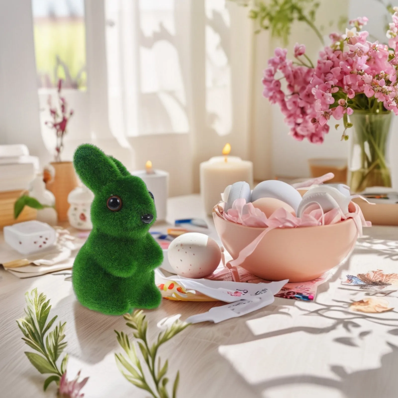 

1pcs Moss Rabbit Decor Flocked Easter Bunny For Garden Lawn Yard Statues Micro Landscape Decoration Outdoor Indoor Home Decor