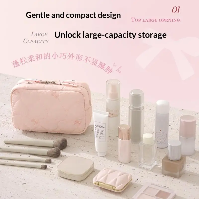Soft Puffy Heart Quilted Cosmetic Bag Large Capacity Durable Zipper For Daily Travel Skincare Makeup Storage〔Funny〕〔Funny〕