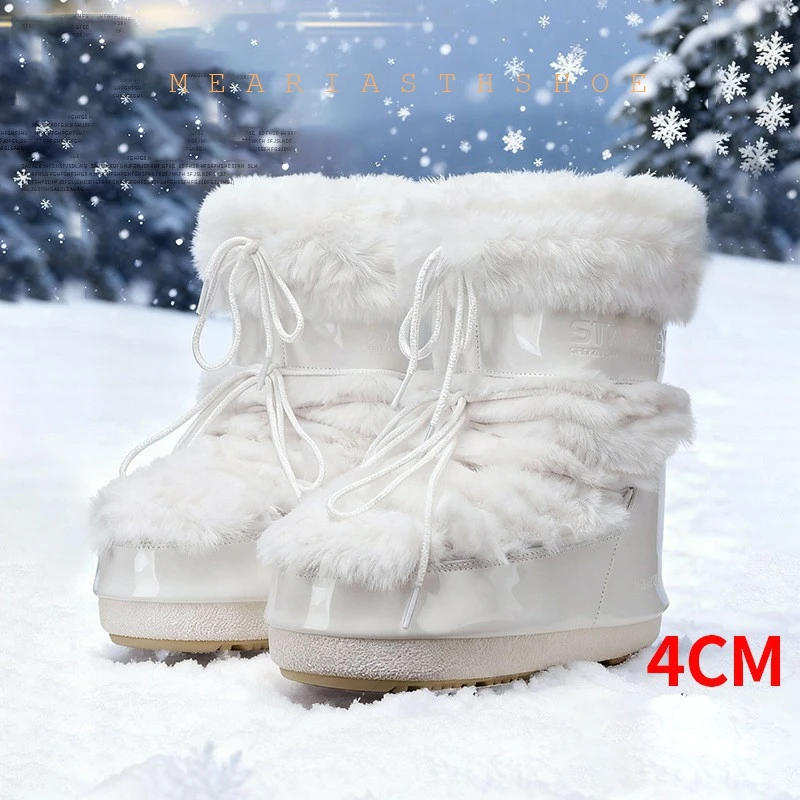 New 2026 Women's Thick Bottomed Furry Moon Boots Winter Warm Mid-Calf flat Snow Boots Lightweight Balance Support Slip-On Casual