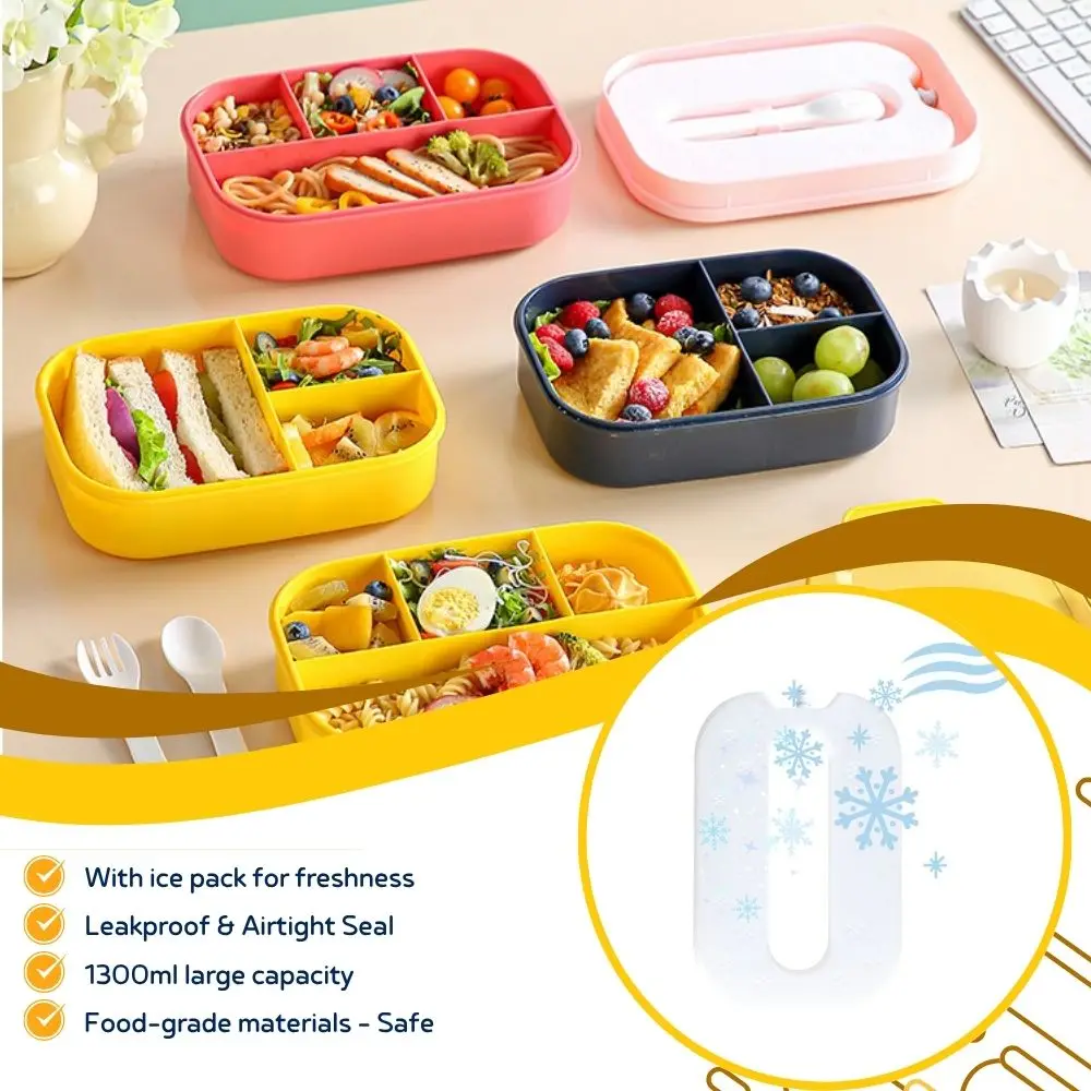 Lunchbox mit Eisbeutel für Frische, Bento-Lunchbox, Kinder-Lebensmittelbox, Ionchera mit Utensilien, auslaufsicher, mikrowellengeeignet