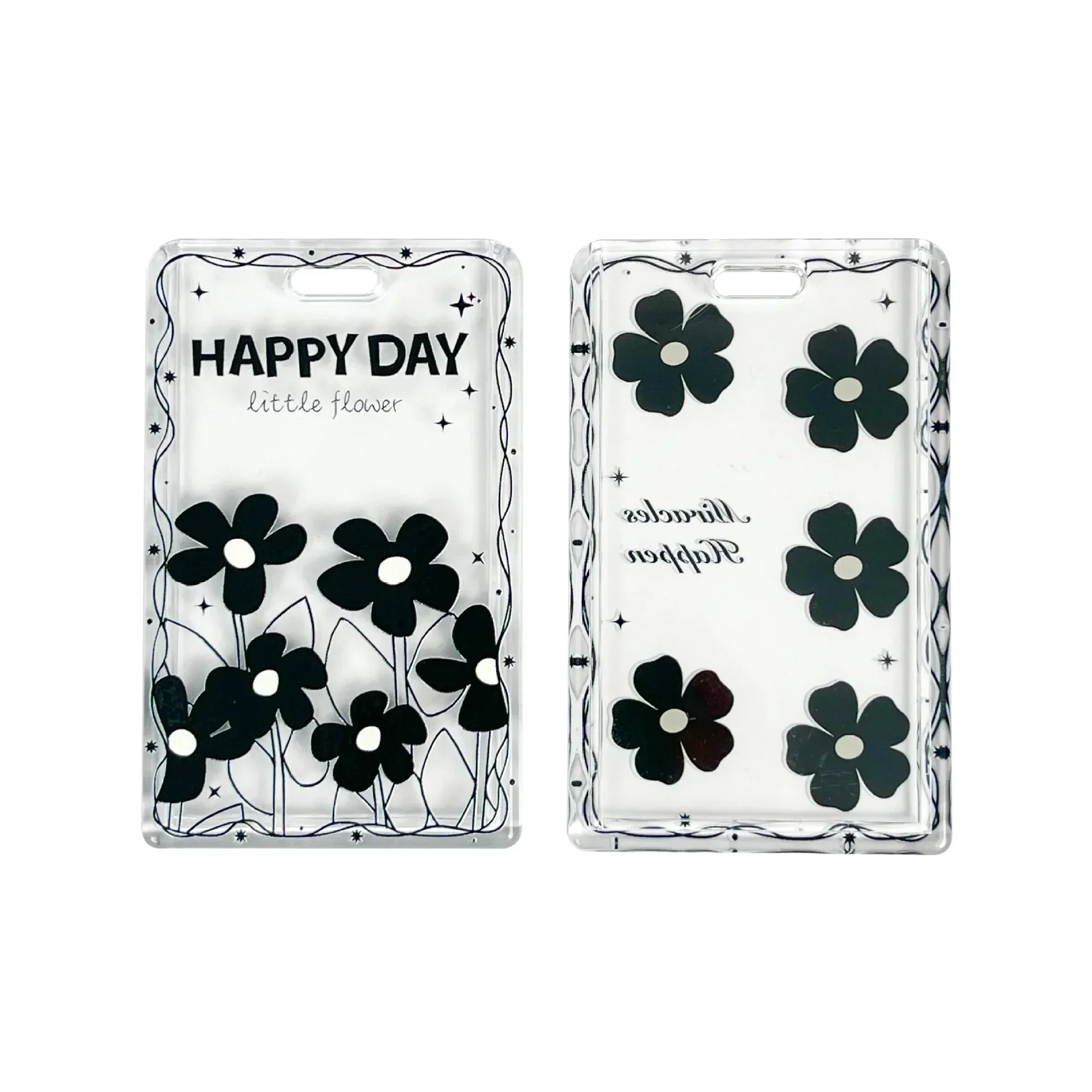 Porte-cartes transparent à fleurs noires avec lanière, manchon pour carte d'étudiant, étui pour cartes de bus de contrôle d'accès, couvertures de ULà ressort, porte-carte d'identité