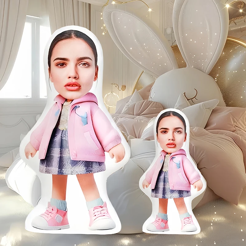 1PC Customized photo plaid doll pillow with personalized double-sided printing, soft polyester material