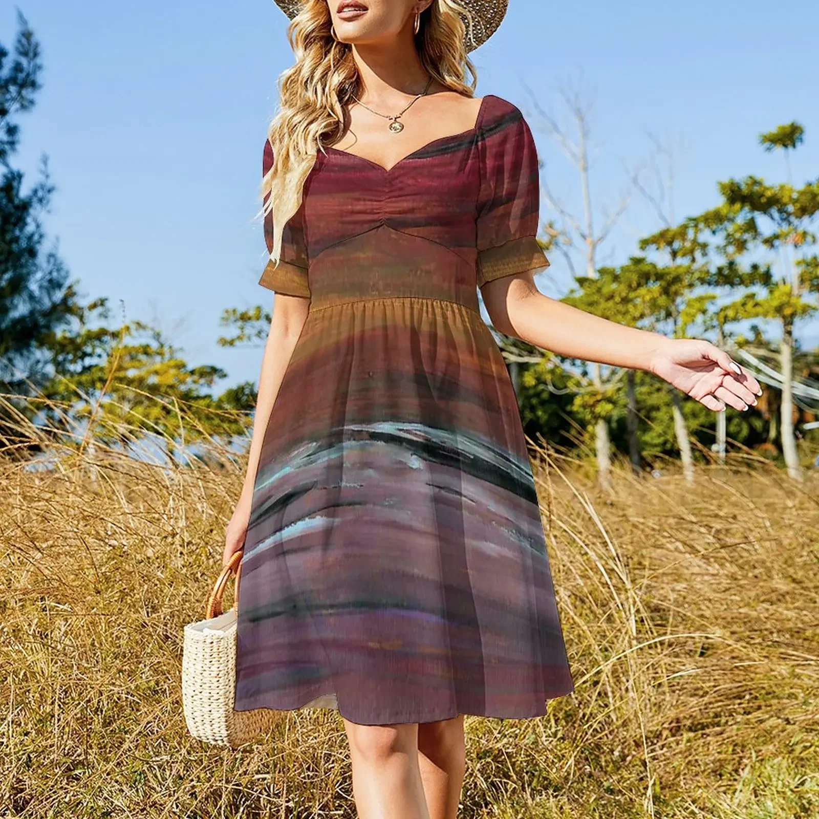 Magical Sunset Short-Sleeved Dress dress for women 2025 Dress woman women's clothing korea stylish