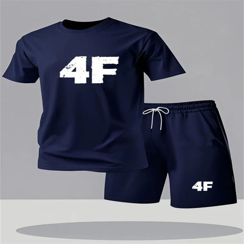 

Hot Selling Men's Summer Fashion 4F Printed Comfortable and Breathable Round Neck T-shirt Shorts Set Outdoor Casual Clothing