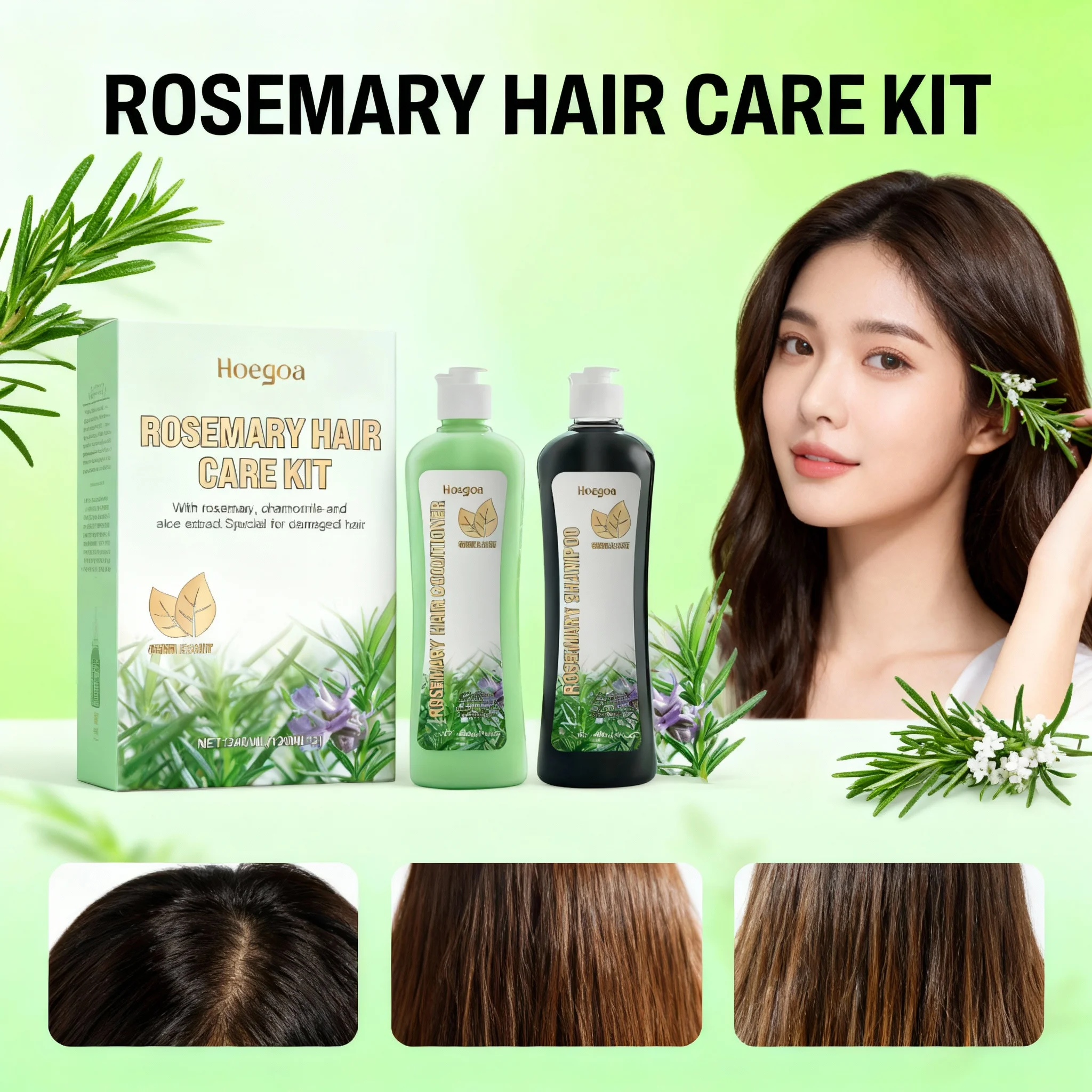 

Rosemary Hair Care Set Shampoo Conditioner For Scalp Hair Strengthening Nourishing Natural Shine Smooth Soft Volumizing