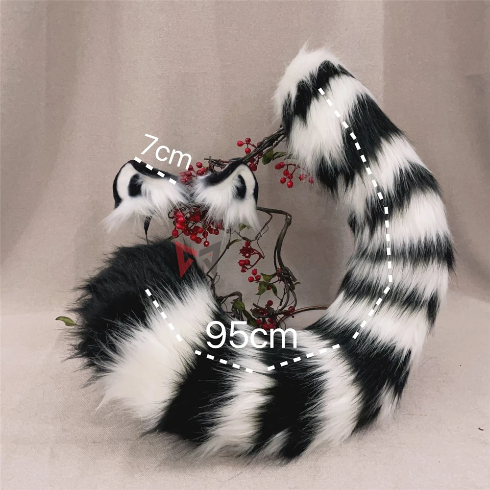 New Hand Made Work Halloween White Tiger Ears Hairhoop Headwear Tail To Choose White Black Set Custom Made