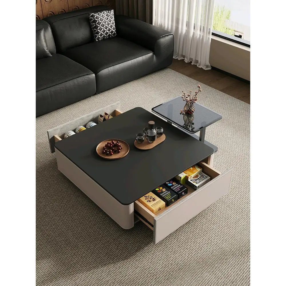 

Italian minimalist square rock slab coffee table light luxury high-end living room