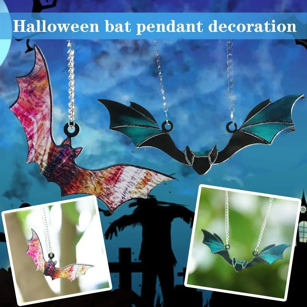 Halloween Bat Stained Glass Suncatcher Wine Glass Ornament Decorations Hanging Wall Art Diamonds Loose Window Suncatcher Ac I7D8