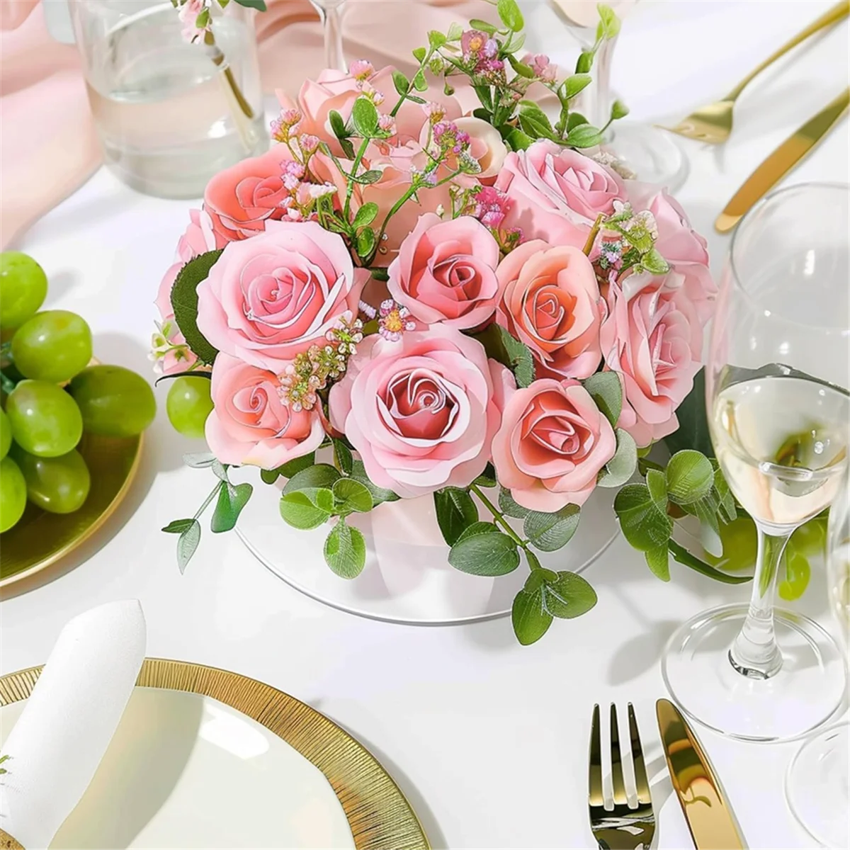 

A99U 4 Pack Acrylic Flower Vase Round, Clear Vase, Flower Vases for Centerpieces, Floral Low Vases for Dining Table Reception