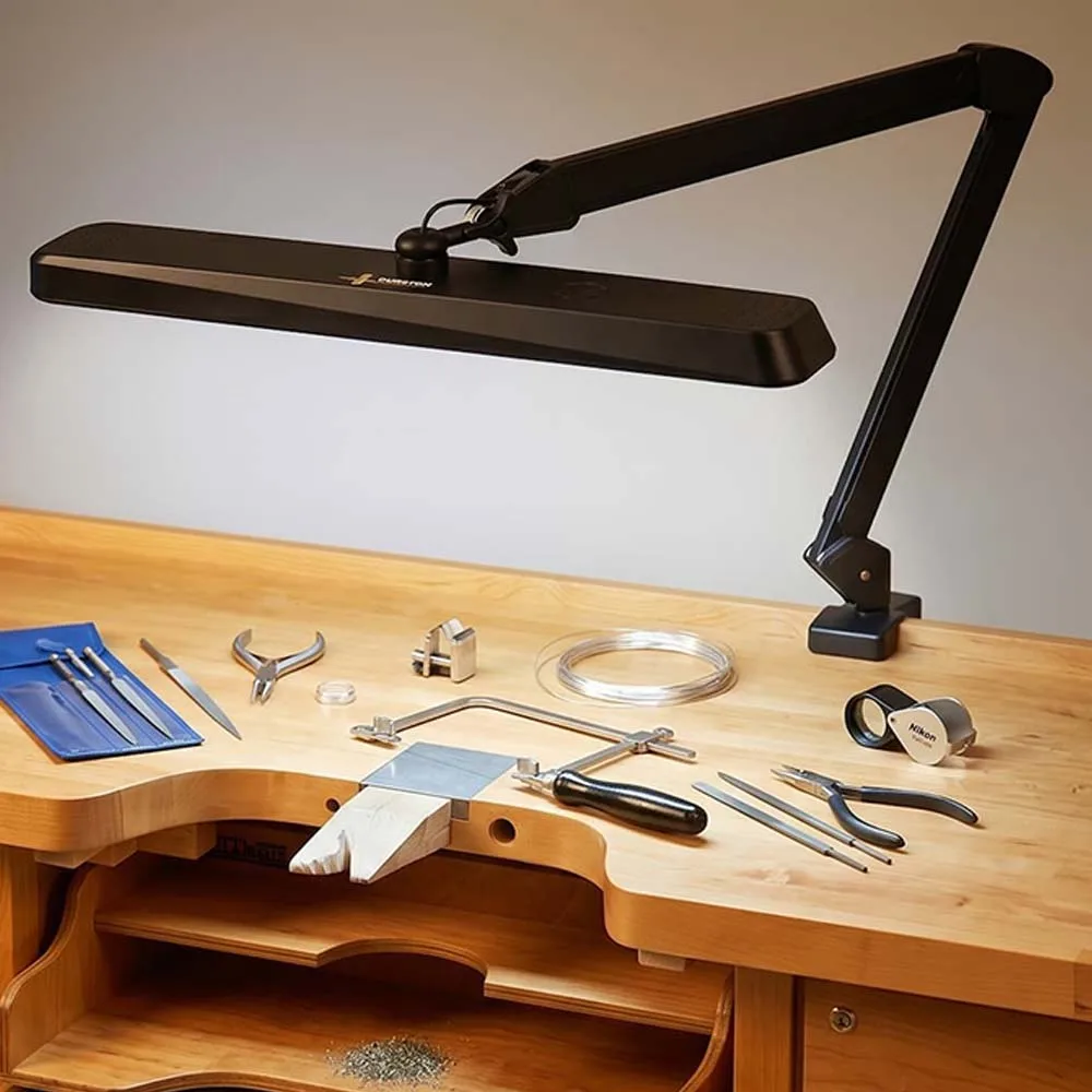 Durston LED Goose Neck Lamp Dimmable 5000K White Light Jeweler's Lamp with Clamp, 3-Level Dimming, 7W EU Plug