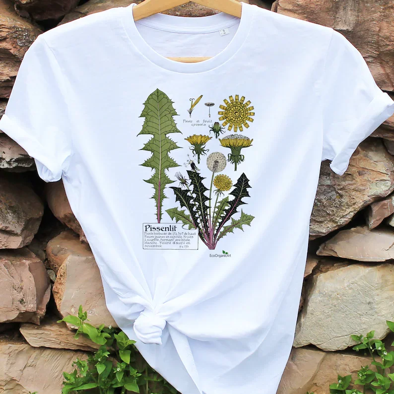 

Dandelion Botanical Art t-shirt Yellow Flower Flowers Plants Nature Lover Unisex Vintage Aesthetic Short Sleeve Top Tees O Neck