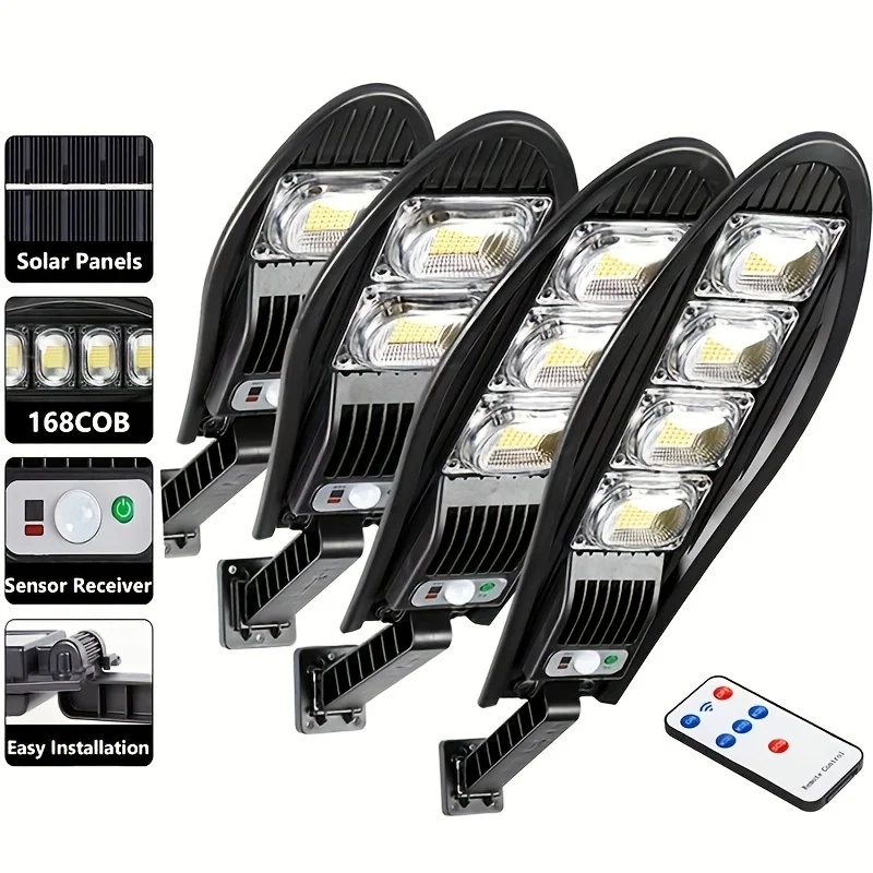 

1pc 168LED Solar induction Street Light Outdoor Waterproof LED For Garden Wall Adjustable Angle Built-in 18650 Lithium Battery