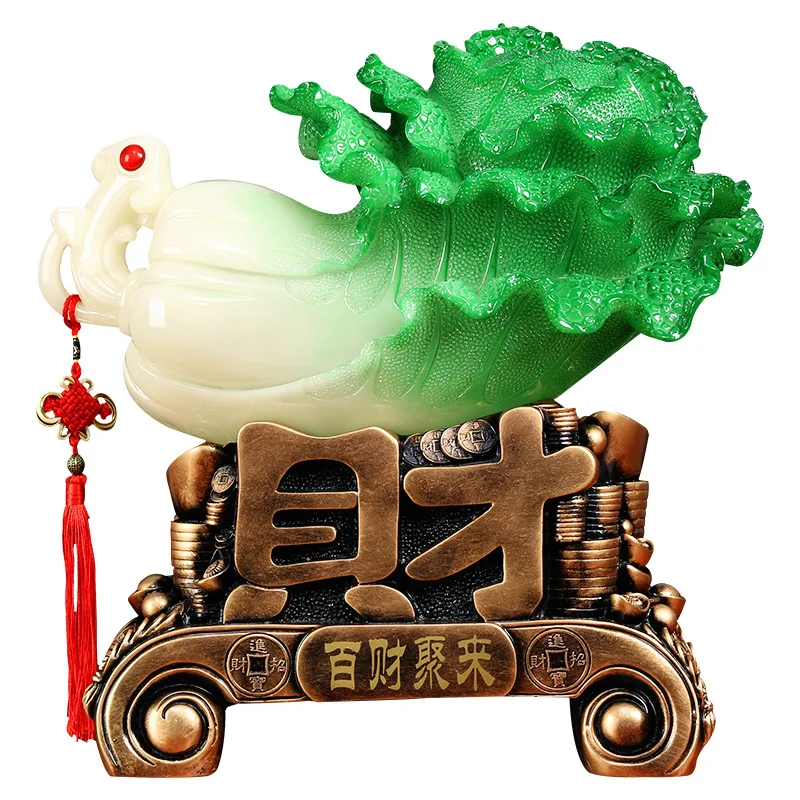 Feng Shui Jade Cabbage Ornaments Home Decoration Crafts  Entrance Shop Opening Furnishings Lucky Office Living Room Gifts