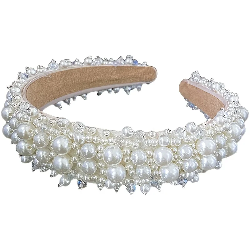 Silver Color Pearl Hairband Headband Tiara Women Korea Elegant Hair Hoop Ornament Bridal Wedding Hair Accessories Jewelry Band