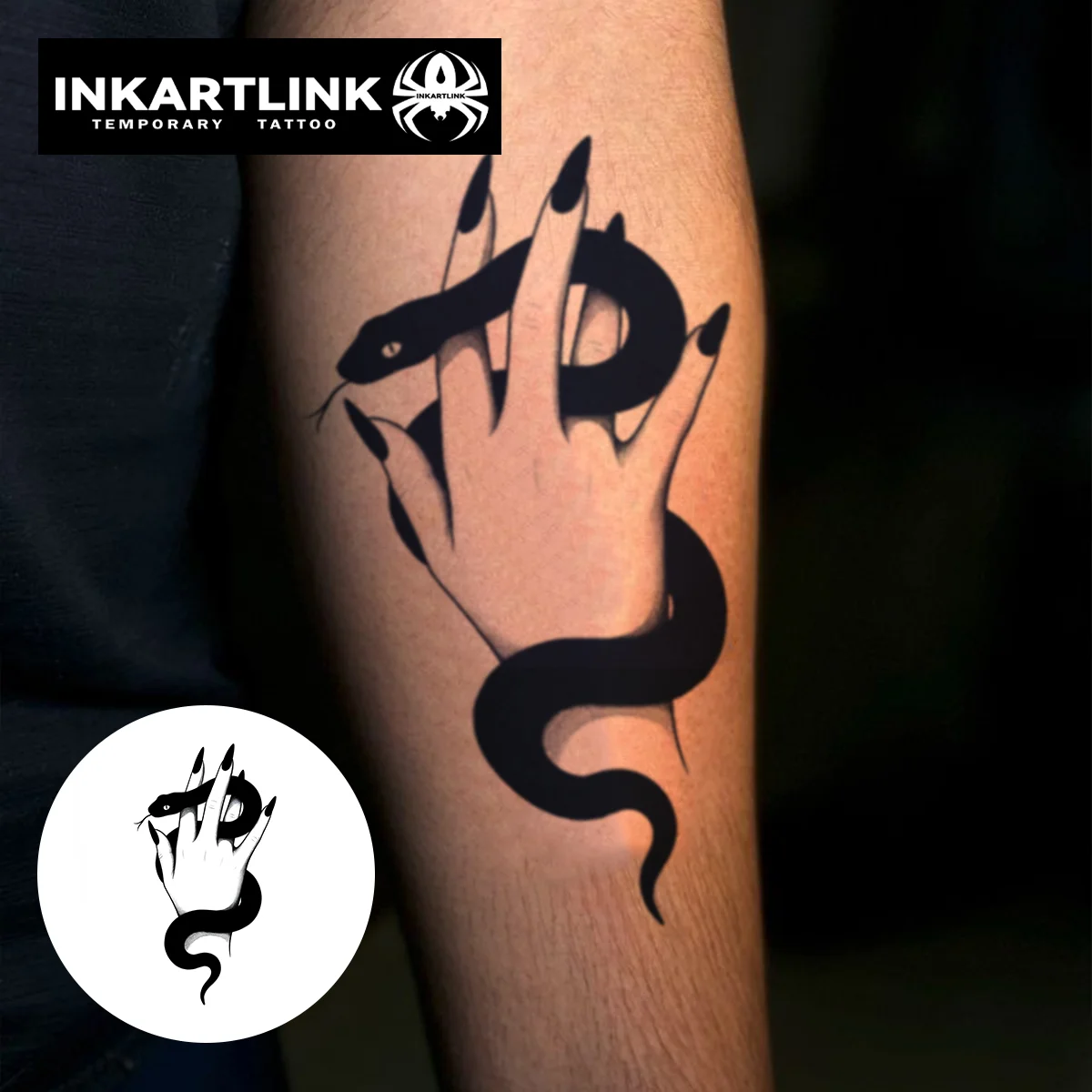 INKARTLINK 1PC Plant-Based Serpent Hand Tattoo 2-5 Days, Unisex for Parties, Festivals & Gothic Look