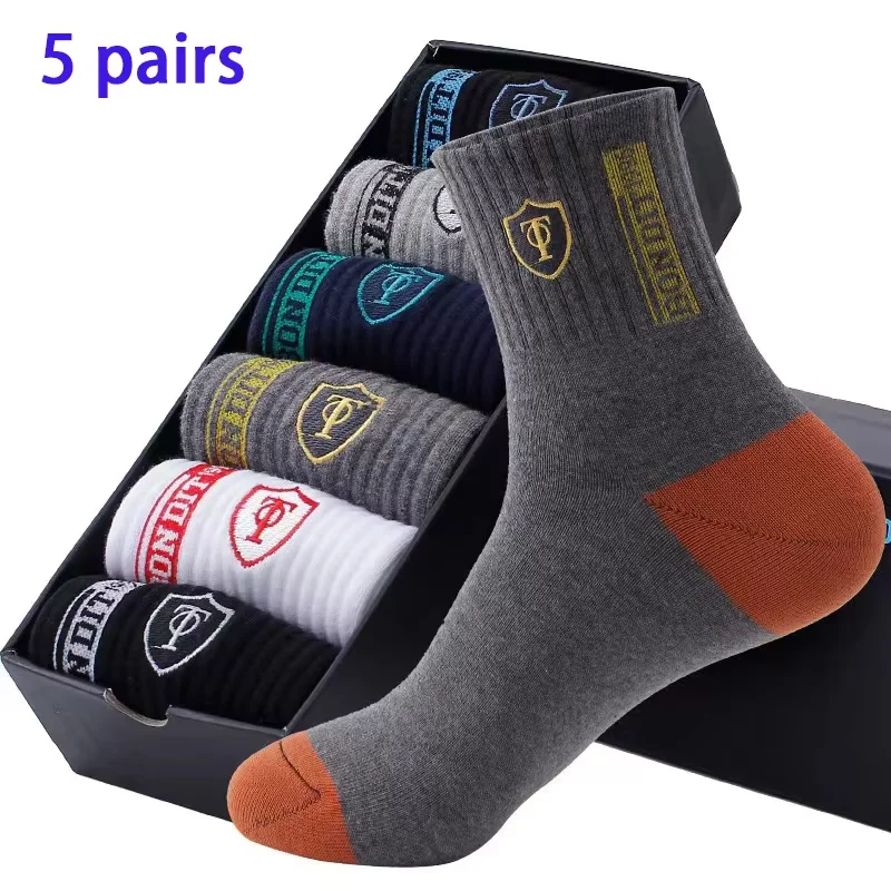 5 Paar Herbst- und Winter-Sportsocken für Herren für die Sommerfreizeit, schweißableitende, leichte und atmungsaktive Basketballsocken