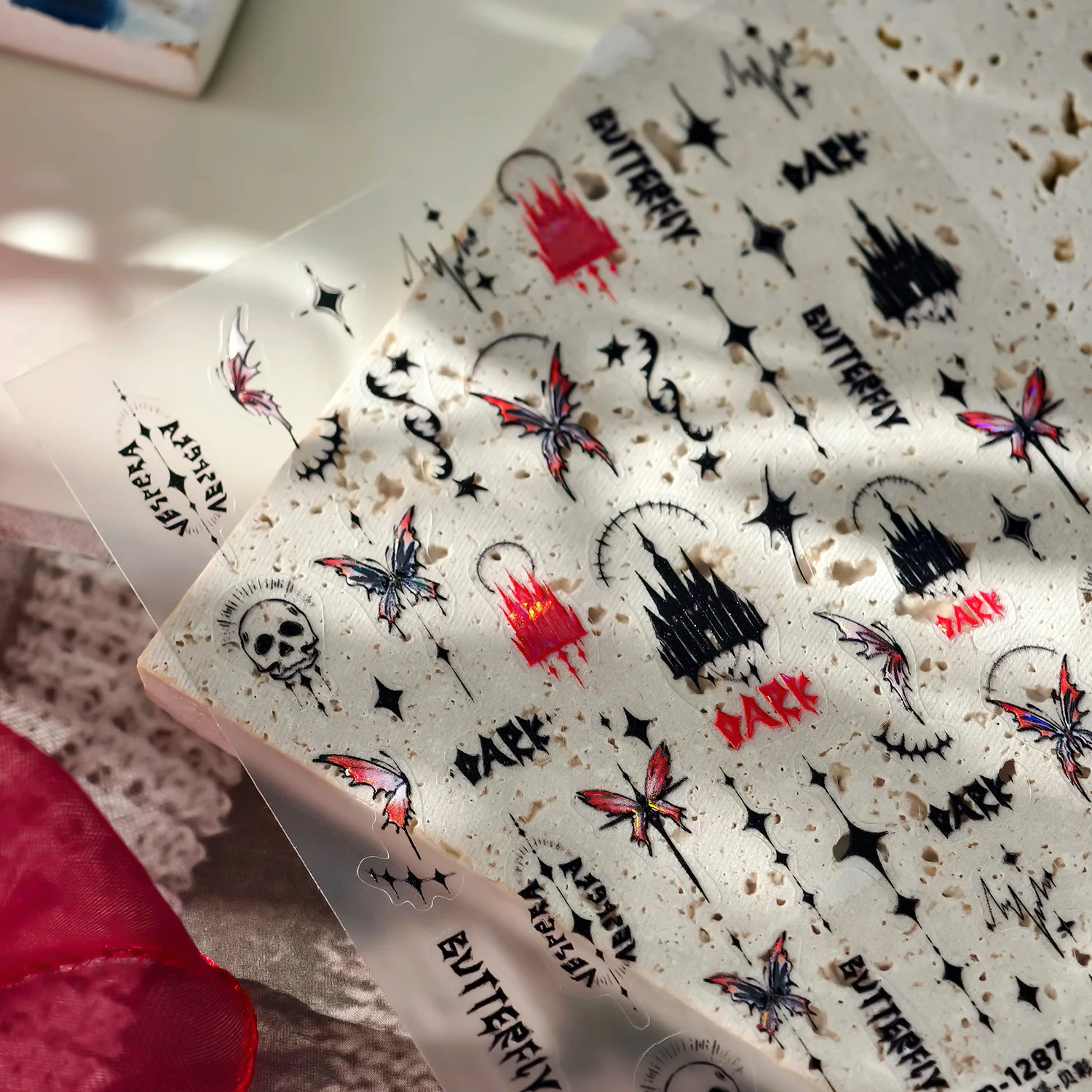 European and American Dark Style Butterfly Haunted House Nail Stickers Sweet Cool Flat Glass Shred Adhesive DIY Nail Stickers