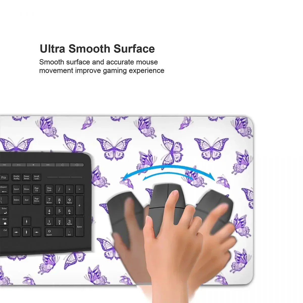 Tapete de mouse grande com estampa de borboleta roxa, teclado de computador, mouse, jogos, pc, laptop, mesa, acessórios de escritório, tapetes de mesa