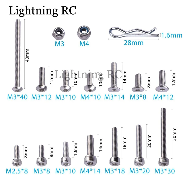 205Pcs Stainless Steel Rc Countersunk Screw Kit for 1/10 1/8 Traxxas Slash Rustler Axial Hsp Hpi Arrma Redcat Rc Truck