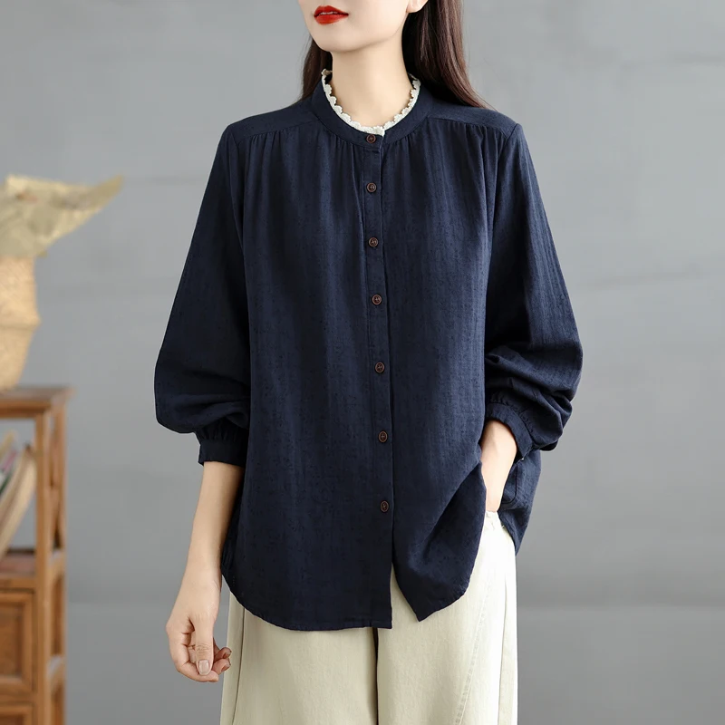 Casual Allentato Lungo Sve Stampa floreale irt Sle da donna Autunno Top Comodo misto cotone poliestere Vestibilità regolare irt