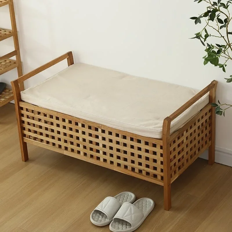 Wooden shoe changing stool dual-purpose portable stool solid wood grid storage box can sit covered household porch storage stool