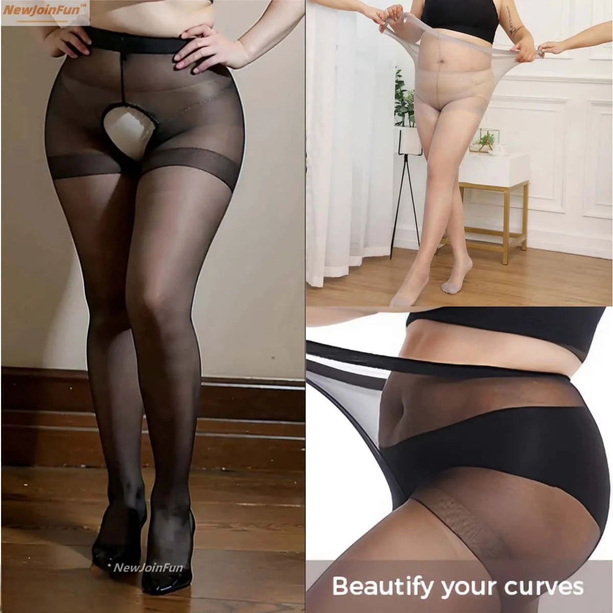 

Plus Size Open-Crotch 15D Open Crotchless Tights Sexy High Waist Stretchy Black white Stockings Pantyhose for Women Underwear XL