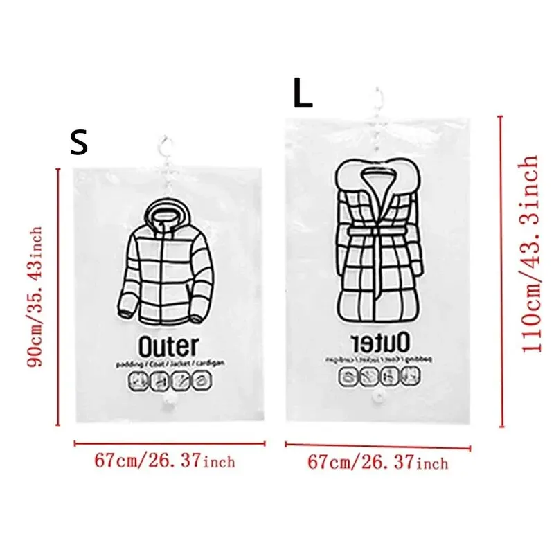 Hangable Transparent Vacuum Storage Bags Compressed Wardrobe Storage Organizer Bag For Clothing Coat Down Jackets Dust Cover