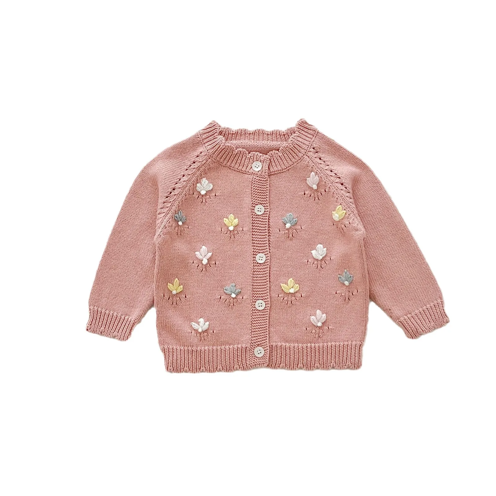 Ins Autumn Winter Baby Girls Sweaters Cotton Knitted Flower Patched Long Sleeve Infant Girls Coat Toddler Girls Knitwears