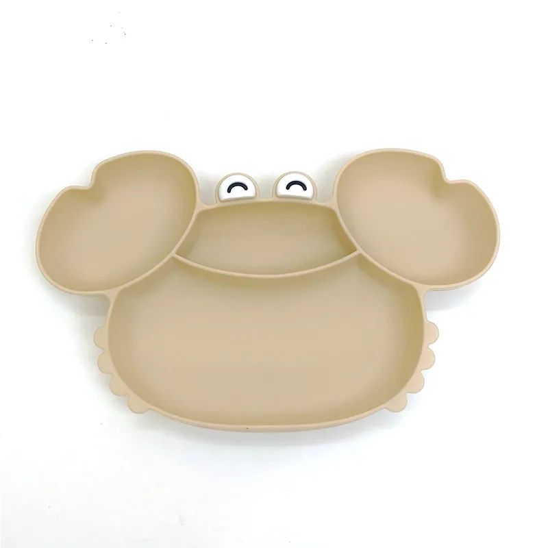 Children\'s silicone compartmentalized dinner plate cartoon plate baby auxiliary food tableware fall-proof with suction cups