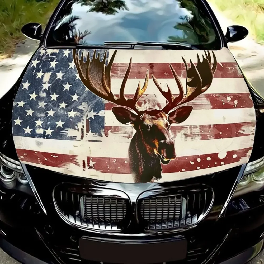 

Олень и американский флаг, обертка на капот автомобиля, цветная виниловая наклейка, графический капот для грузовика, автоаксессуары, декор, наклейка, подарок для парня