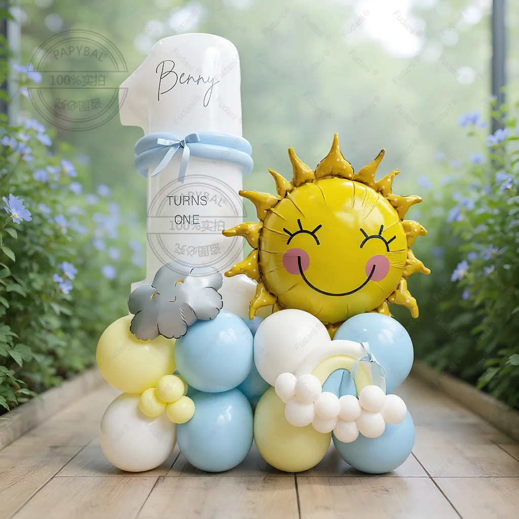 48 Stück lächelnde Sonnenblume Sonne Wolke Ballon weiße Zahl Geburtstag Ballon Set Wetter Serie Party Dekoration Geburtstag liefert