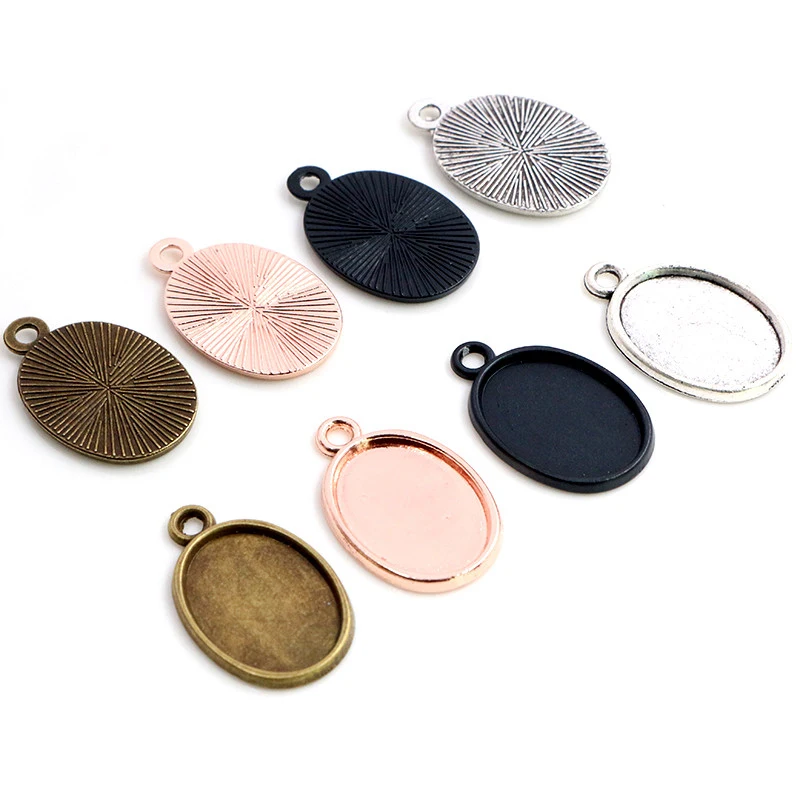 10pcs 13x18mm Inner Size Antique Silver Plated 4 Colors Simple Cameo Cabochon Base Setting Charms Pendant necklace findings