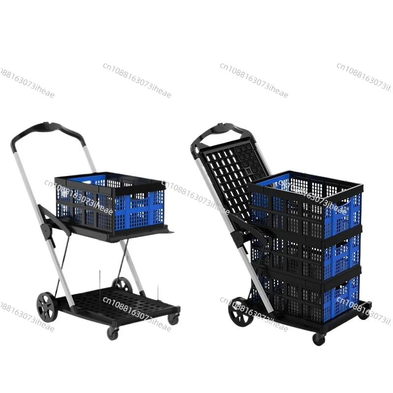 New Double Decker Foldable Lightweight Aluminum Shopping Cart with Storage Box