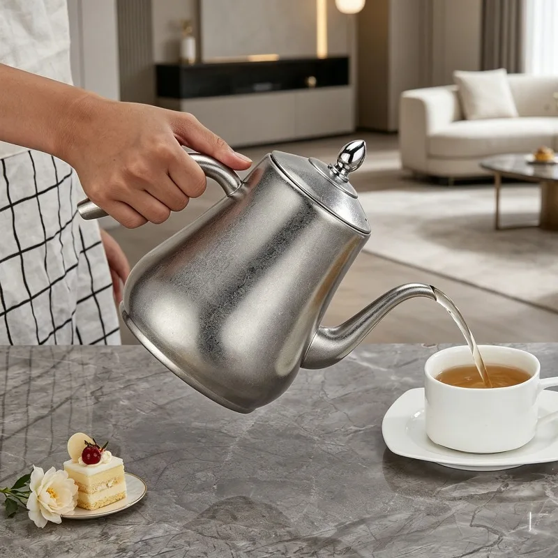 304 Stainless Steel Tea Kettle Teapot Pot Server Hammered Vintage Large Capacity Induction Cooktop Durable Rustproof Kitchen