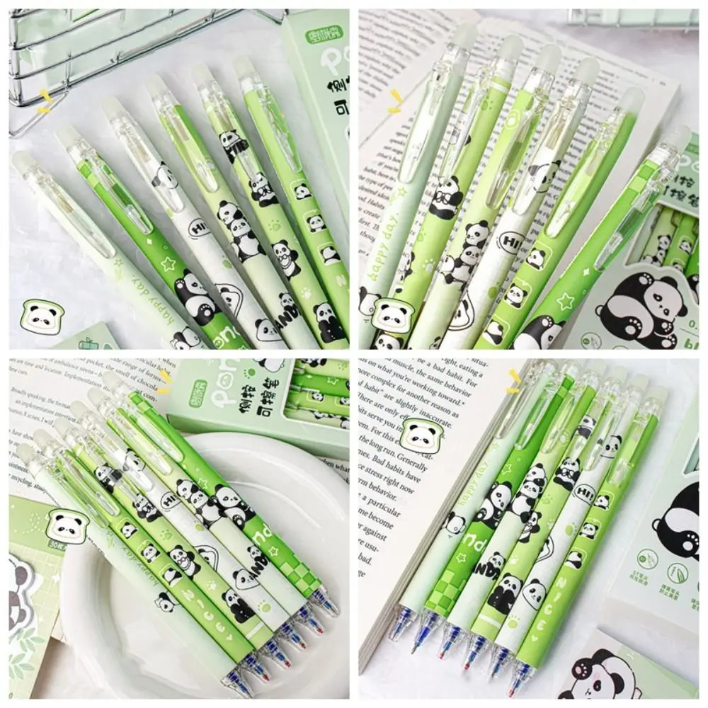 6PCS Creative Cute Panda Erasable Pen Cartoon Aesthetic Thermal Eraser Pen Writing Press 0.5mm Gel Pen Students