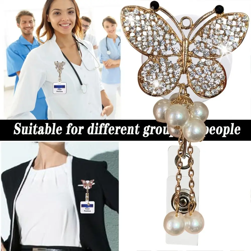 High Quality ABS Badge Reel Clip Rhinestone Anti Lost ID Badge Holder Rotate Business Card Accessories Name Card Parts