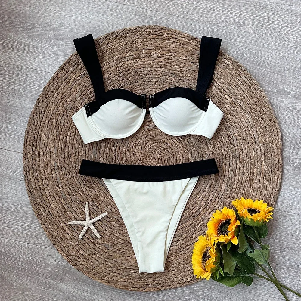 مثير مايكرو موهير الأسود بيكيني 2024 مجموعة البكيني النساء المايوه الإناث ملابس السباحة البرازيلي Biquini لباس سباحة الصلبة بحر
