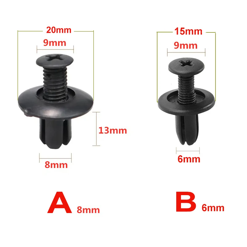 8mm/6mm Plastic Rivets Fasteners Screw Car Fender Bumper Screws Clips Rivets Auto 8mm Hole Plastic Push Pin Clip Car Accessories