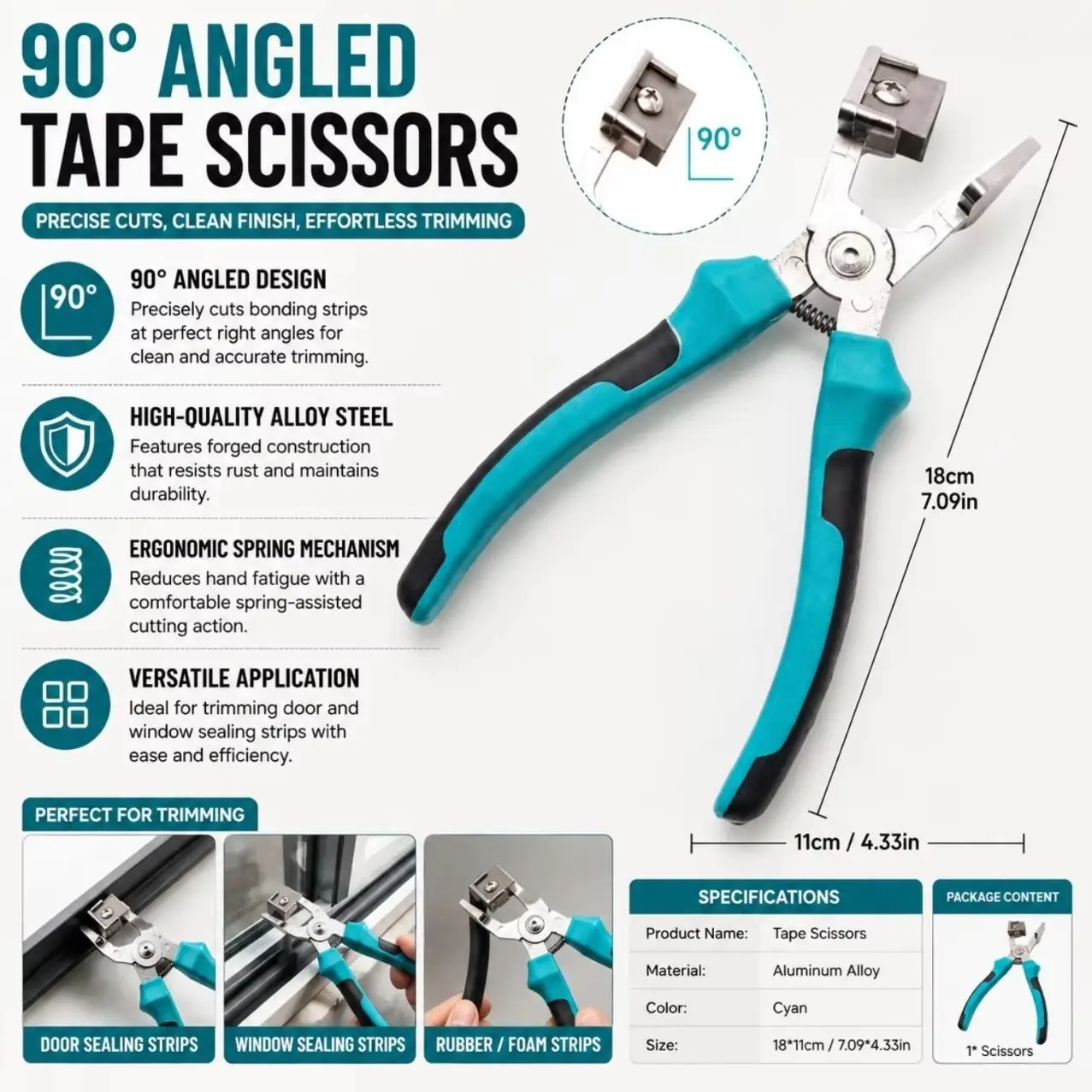 90 Degree V Shape Scissors for Cutting Tape Edge and Rubber Sealing Strips on Doors Aluminum Alloy Tool 18x11cm