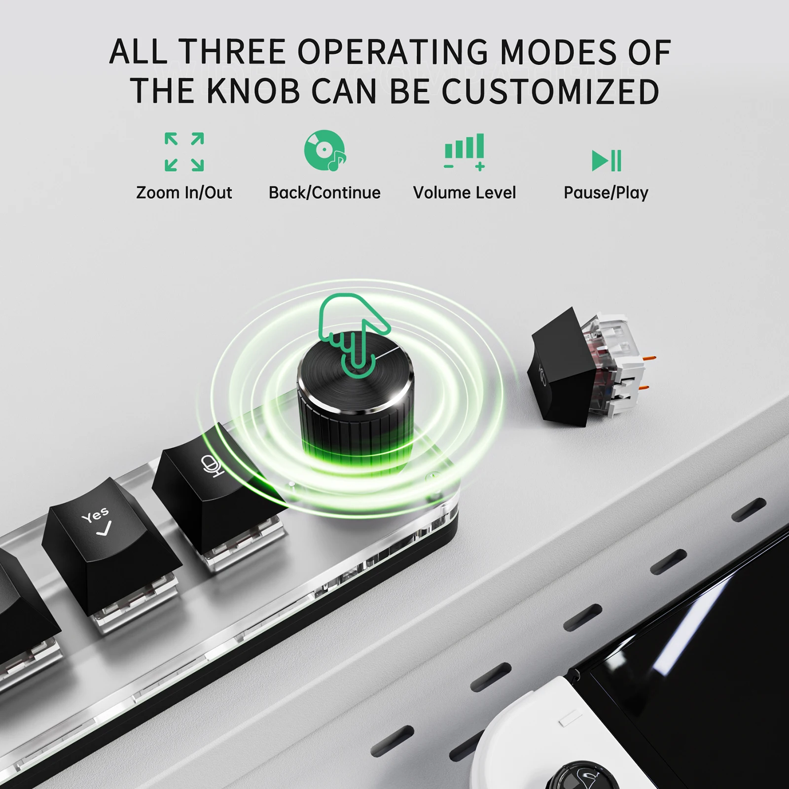 4-Key 1-Knob Programmable Mini Keypad Wired Wireless Dual Mode Macro Keys Voice Input for Claude Gemini Coding Office